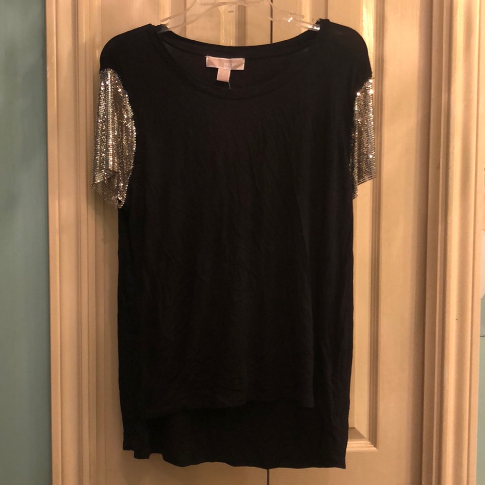 Michael Kors black T-shirt with chain mail sleeves